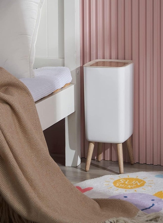 JUGTE Luxury Garbage Dustbin Dog Proof Trash Can Push Top Trash Can with Lid White Top Spring Waste Basket Square Trash bin with Legs Kitchen/Bathroom Dustbin - 9Liter (Square) - Image 3